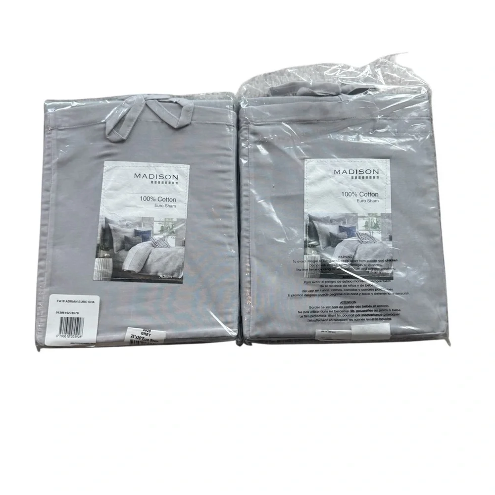 Madison Euro Sham Bundle 100% Cotton Euro Sham 26x26 Gray Euro Sham set of 3 NEW